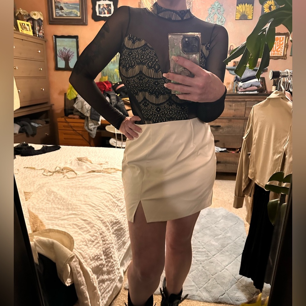 White vegan leather skirt